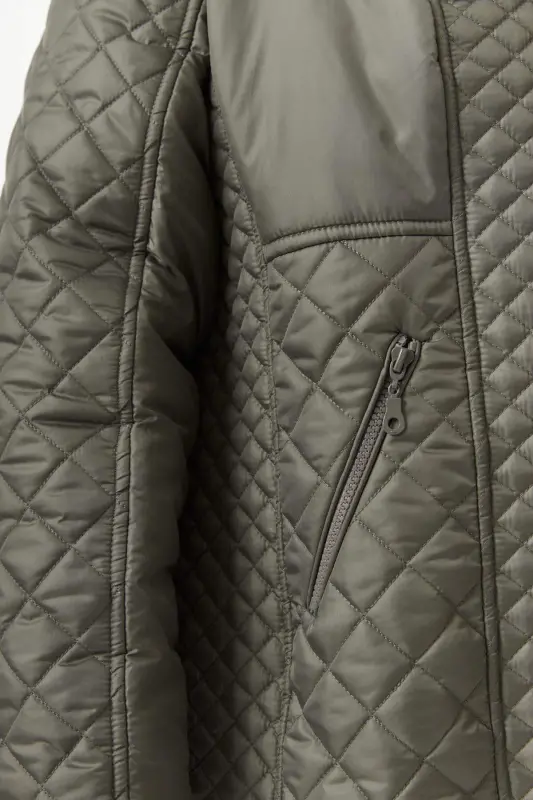 Plus Size Hooded Puffer Jacket Khaki - 12