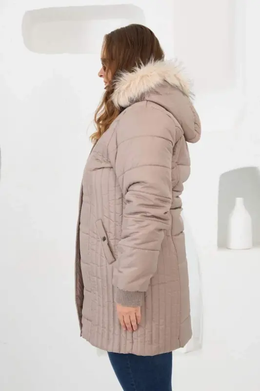 Plus Size Hooded Puffer Jacket Mink - 2
