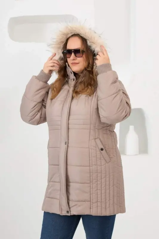 Plus Size Hooded Puffer Jacket Mink - 3