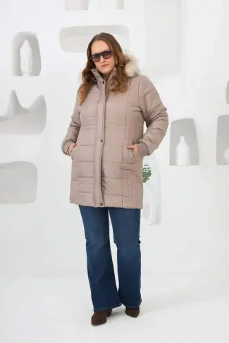 Plus Size Hooded Puffer Jacket Mink - 4