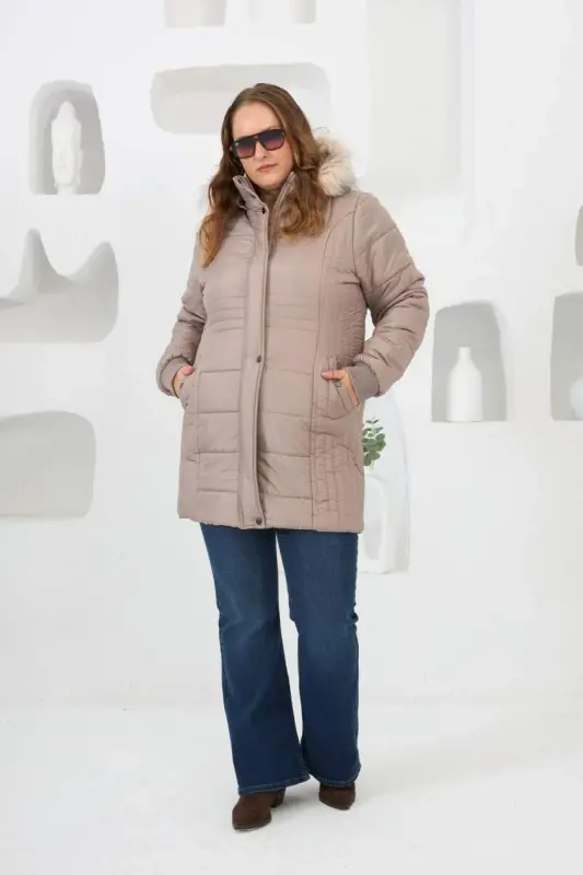 Plus Size Hooded Puffer Jacket Mink - 4