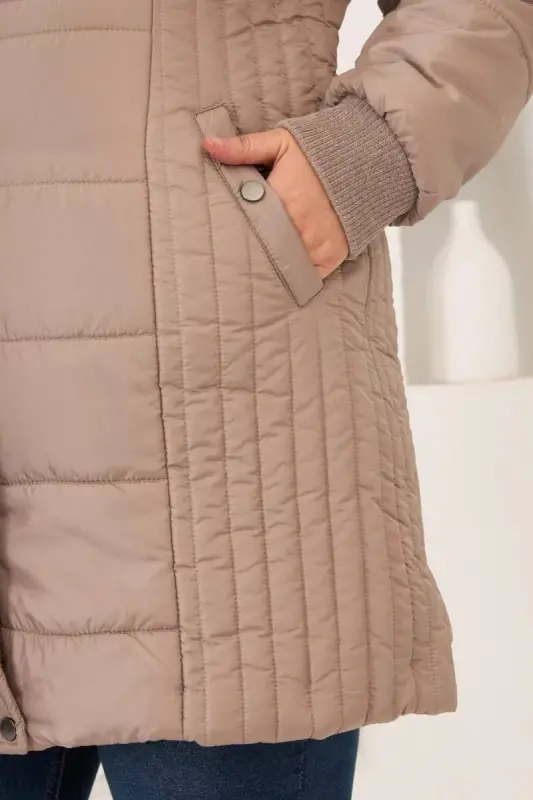 Plus Size Hooded Puffer Jacket Mink - 6