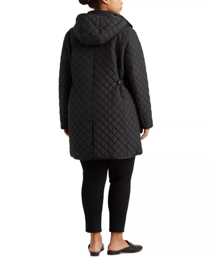 Plus Size Hooded Quilted Faux-Suede-Trim Coat Black - 2