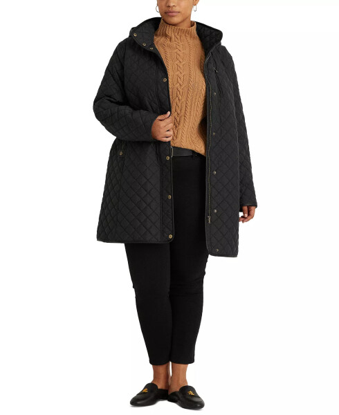 Plus Size Hooded Quilted Faux-Suede-Trim Coat Black - 5