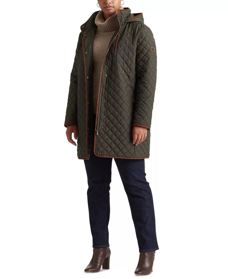 Plus Size Hooded Quilted Faux-Suede-Trim Coat Litchfield - 4