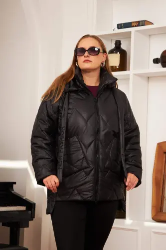 Plus Size Hooded Quilted Puffer Jacket Black - 8