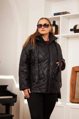 Plus Size Hooded Quilted Puffer Jacket Black - 13