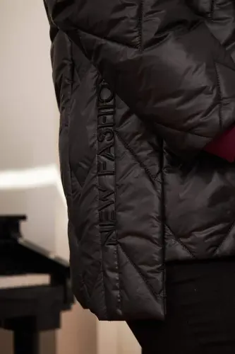 Plus Size Hooded Quilted Puffer Jacket Black - 6