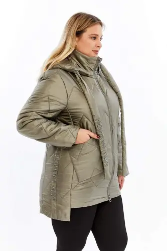 Plus Size Hooded Quilted Puffer Jacket Khaki - BÜYÜKBEDENIZ (1)