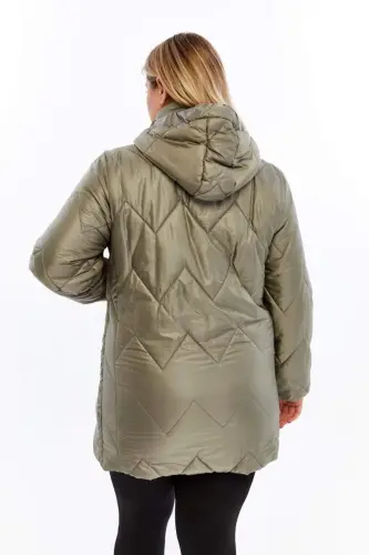Plus Size Hooded Quilted Puffer Jacket Khaki - 5