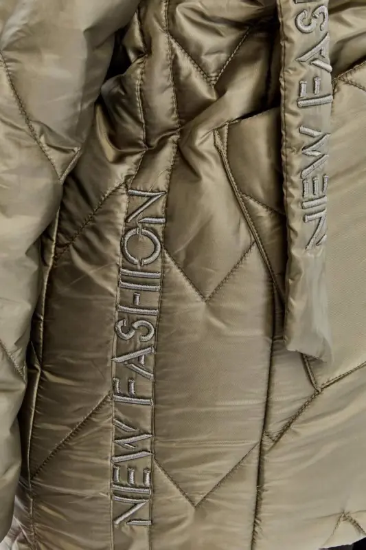 Plus Size Hooded Quilted Puffer Jacket Khaki - 6