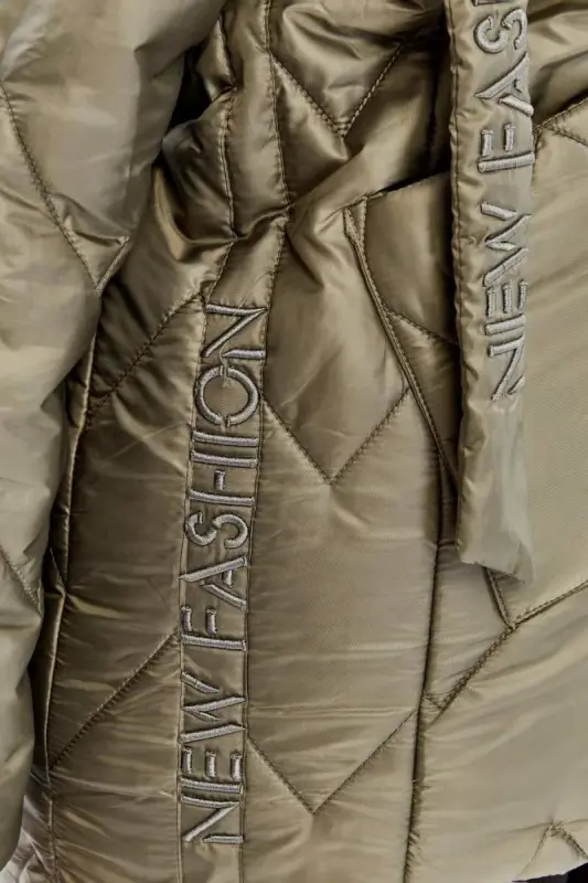 Plus Size Hooded Quilted Puffer Jacket Khaki - 6