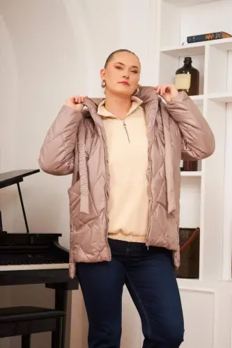 Plus Size Hooded Quilted Puffer Jacket Mink - 5