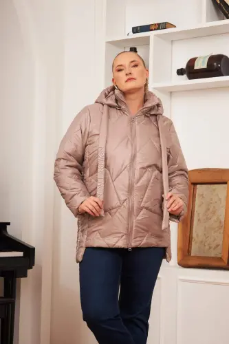Plus Size Hooded Quilted Puffer Jacket Mink - 1