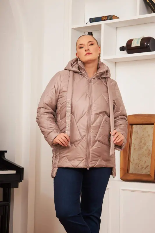Plus Size Hooded Quilted Puffer Jacket Mink - 1