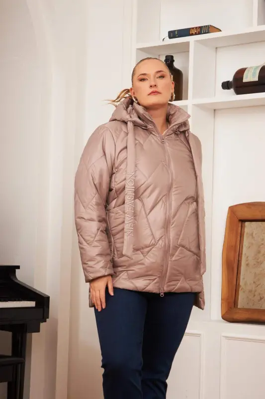 Plus Size Hooded Quilted Puffer Jacket Mink - 12