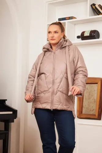 Plus Size Hooded Quilted Puffer Jacket Mink - 3