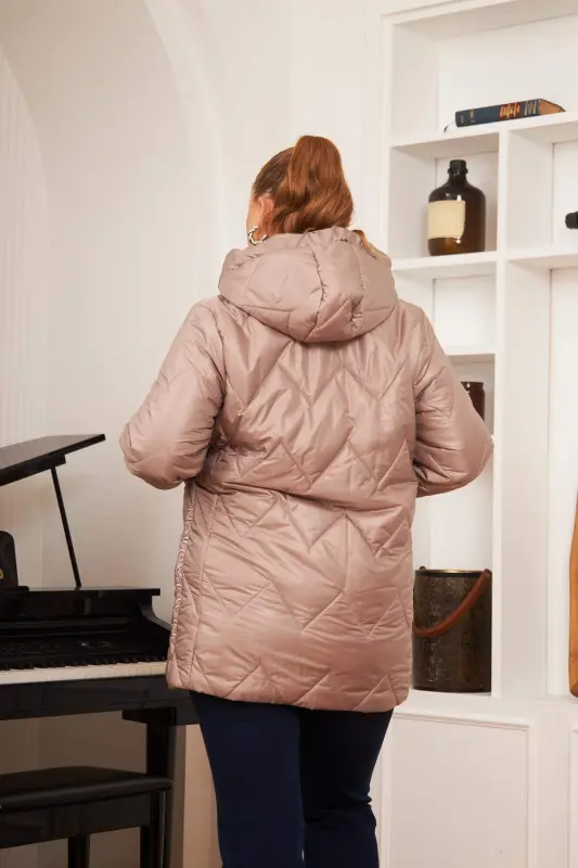 Plus Size Hooded Quilted Puffer Jacket Mink - 8