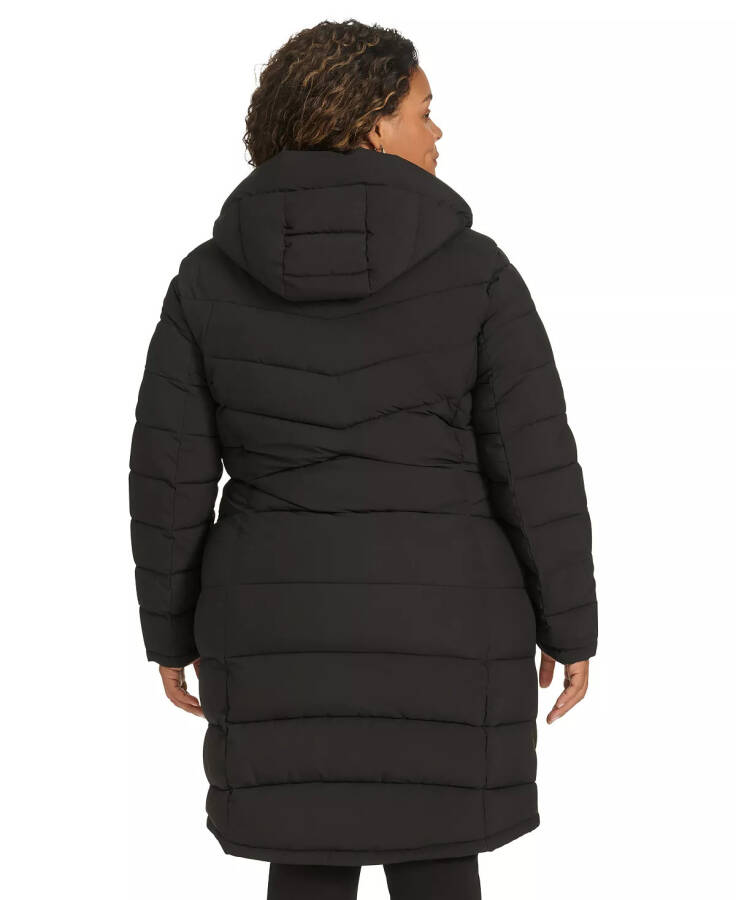 Plus Size Hooded Zip-Front Puffer Coat Black - 2