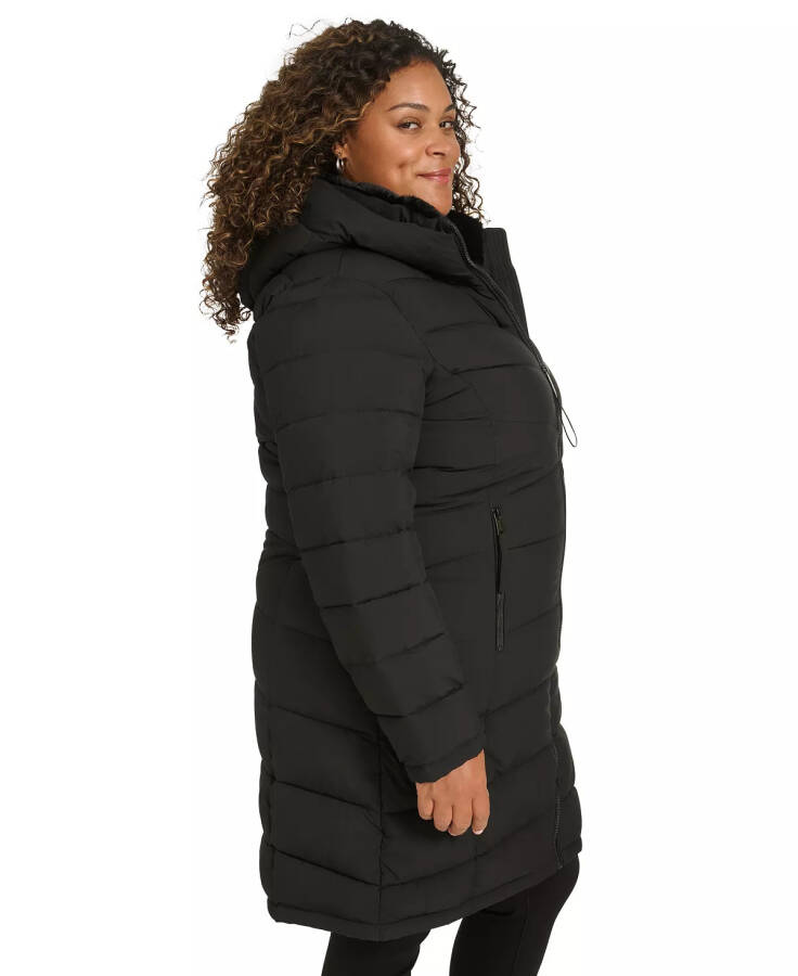 Plus Size Hooded Zip-Front Puffer Coat Black - 3