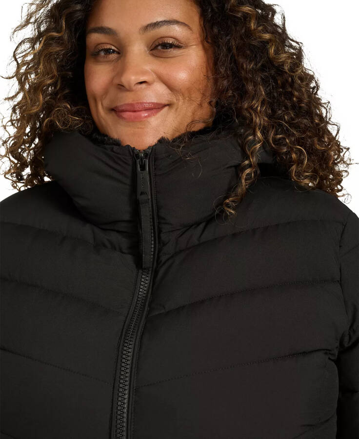 Plus Size Hooded Zip-Front Puffer Coat Black - 6