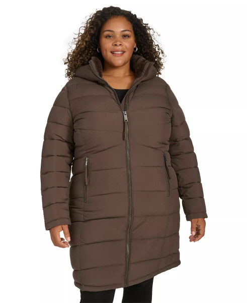 Plus Size Hooded Zip-Front Puffer Coat Mulch - 1