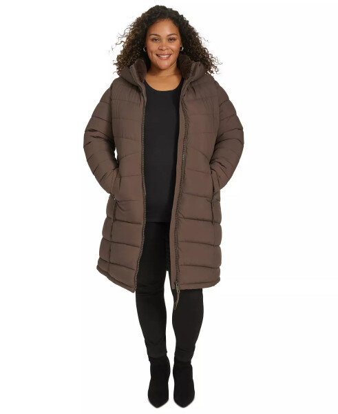 Plus Size Hooded Zip-Front Puffer Coat Mulch - 4