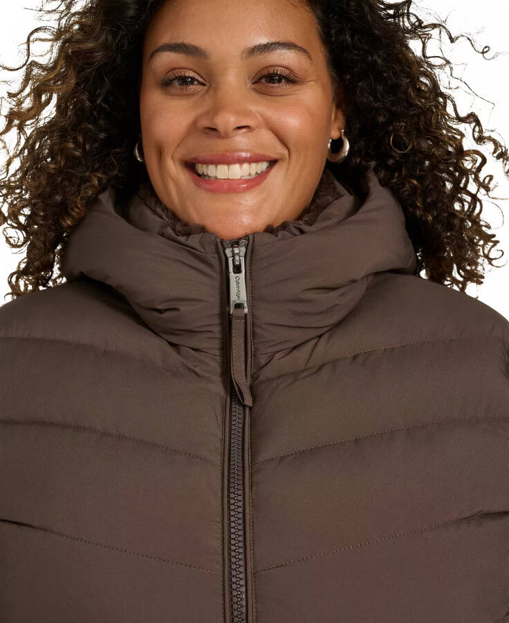 Plus Size Hooded Zip-Front Puffer Coat Mulch - 6