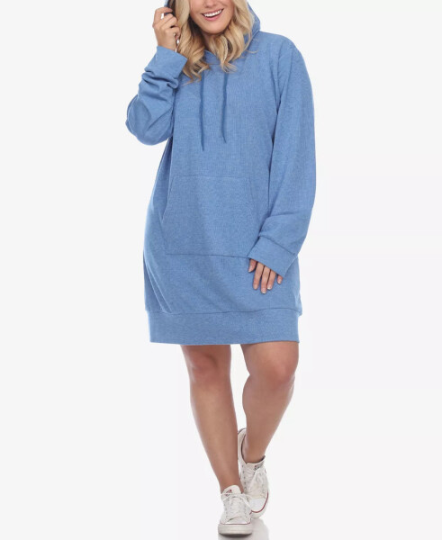 Plus Size Hoodie Sweatshirt Dress Blue - 1