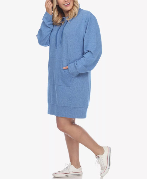 Plus Size Hoodie Sweatshirt Dress Blue - 3