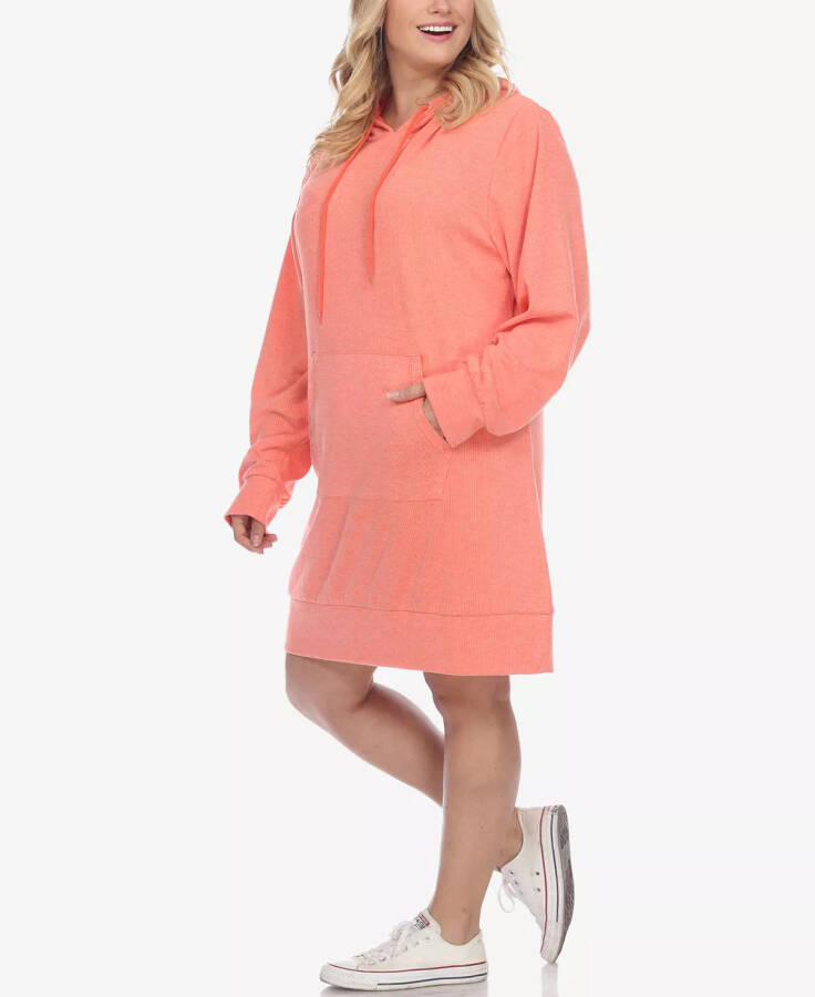 Plus Size Hoodie Sweatshirt Dress Coral - 3