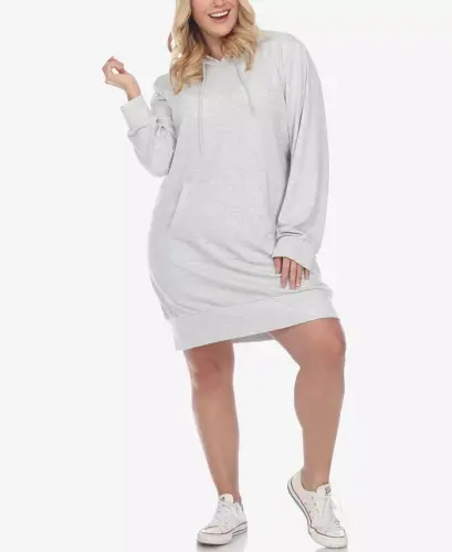 Plus Size Hoodie Sweatshirt Dress-Gray - 3