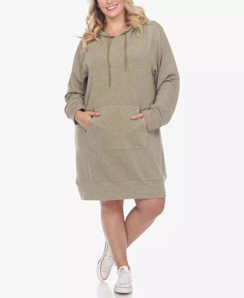 Plus Size Hoodie Sweatshirt Dress Green - 1