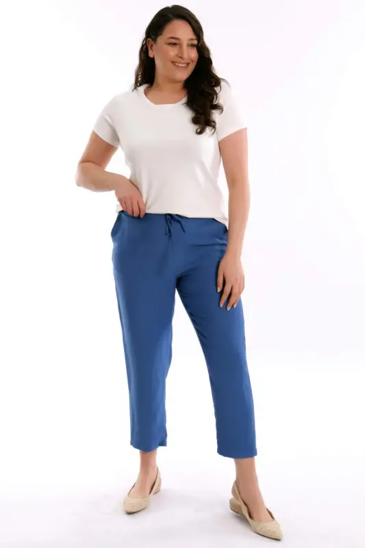 Plus Size Indigo Elastic Waist Pants - 1
