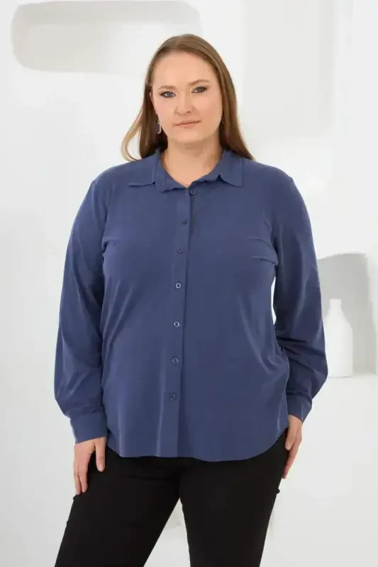 Plus Size Indigo Shirt - BÜYÜKBEDENIZ
