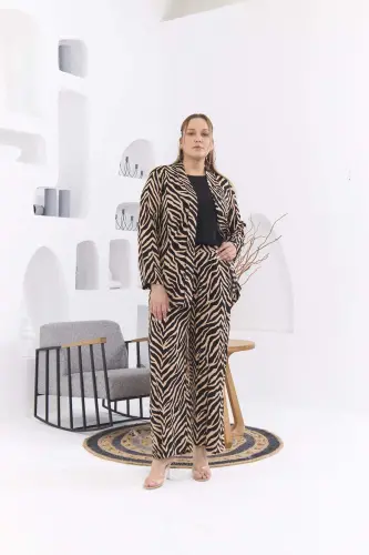 Plus Size Jacket Tank Top Pants Suit Black - 1