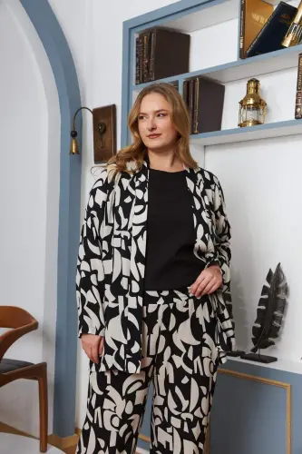 Plus Size Jacket-Tank Top-Pants Viscose Set Black - 2