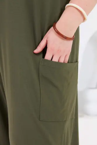 Plus Size Jumpsuit with Pocket Detail Khaki - BÜYÜKBEDENIZ (1)