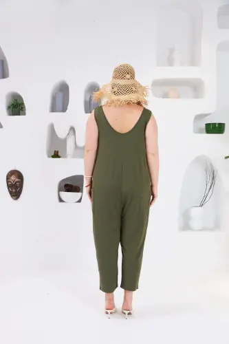 Plus Size Jumpsuit with Pocket Detail Khaki - 5