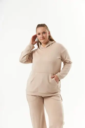 Plus Size Kangaroo Pocket Modal Sweatshirt Mink - 1