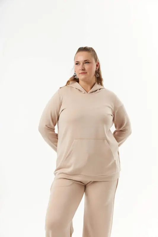 Plus Size Kangaroo Pocket Modal Sweatshirt Mink - 2