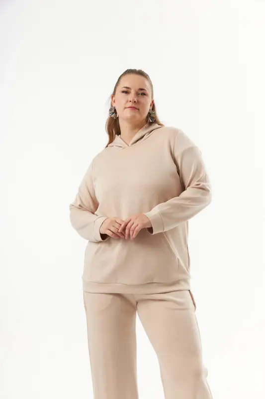 Plus Size Kangaroo Pocket Modal Sweatshirt Mink - 3