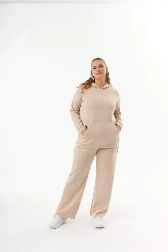 Plus Size Kangaroo Pocket Modal Sweatshirt Mink - 4