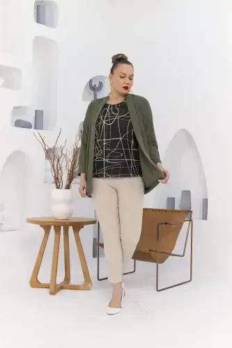 Plus Size Khaki Jacket Tank Top Set - 7