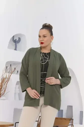 Plus Size Khaki Jacket Tank Top Set - 1