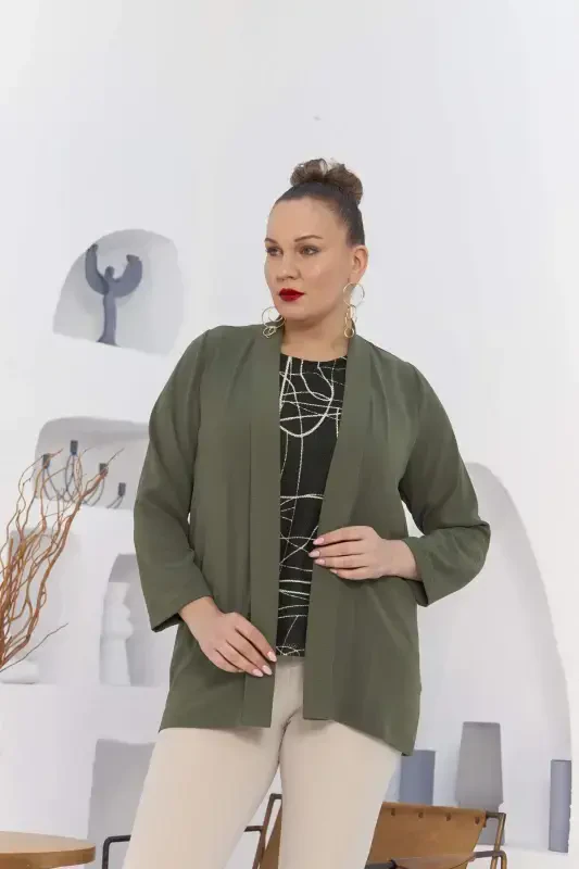 Plus Size Khaki Jacket Tank Top Set - 1