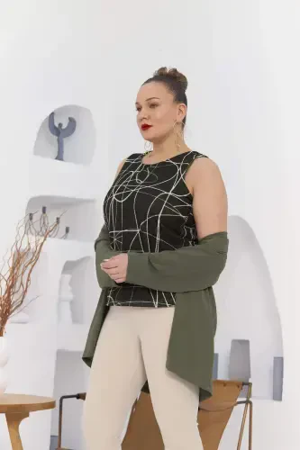 Plus Size Khaki Jacket Tank Top Set - 2