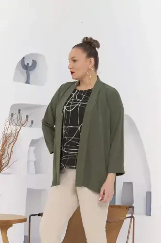 Plus Size Khaki Jacket Tank Top Set - 3