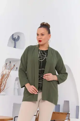 Plus Size Khaki Jacket Tank Top Set - 1