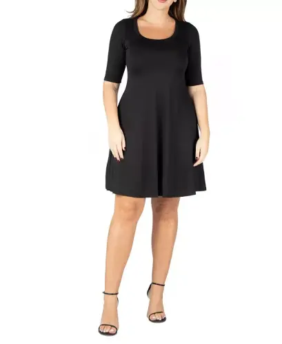Plus Size Knee Length Dress-Black 